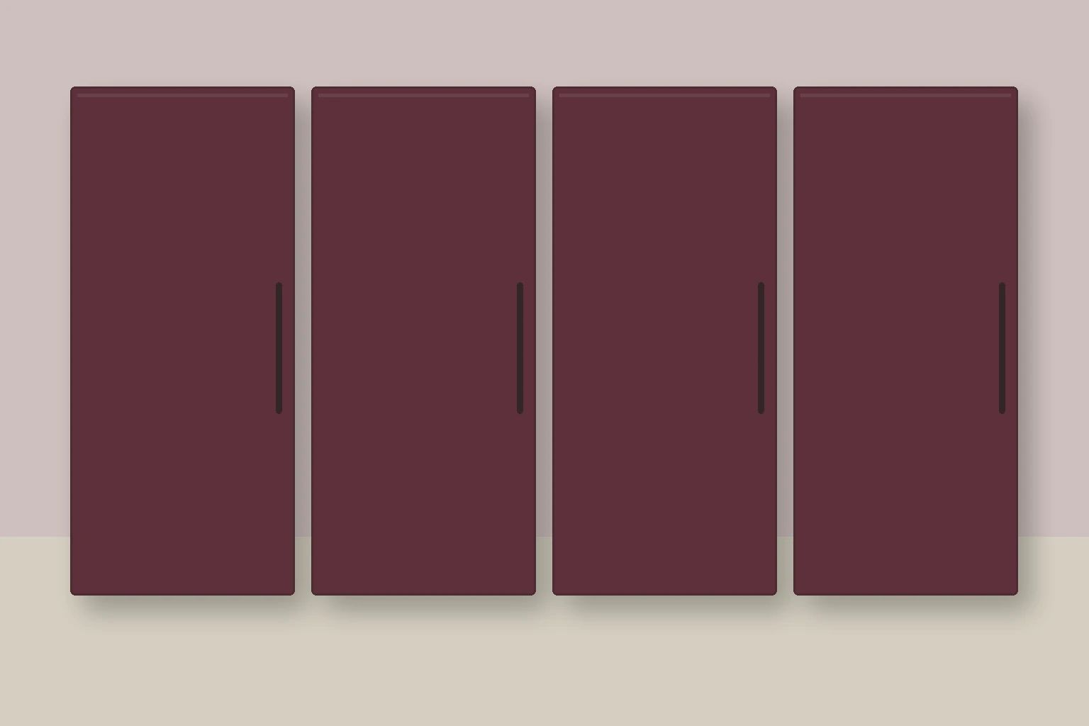 Køkken eksempel 1: L-køkken. Epoq Trend, Burgundy. Vejledende AI-visualisering.