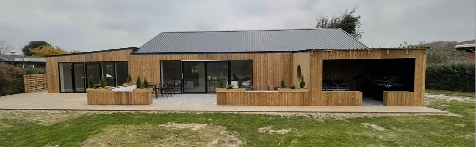 The completed garden facade